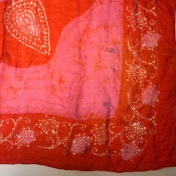 Vintage Tie Dye Silk Scarf Mandala Print Red&Pink - Picture 4 of 8